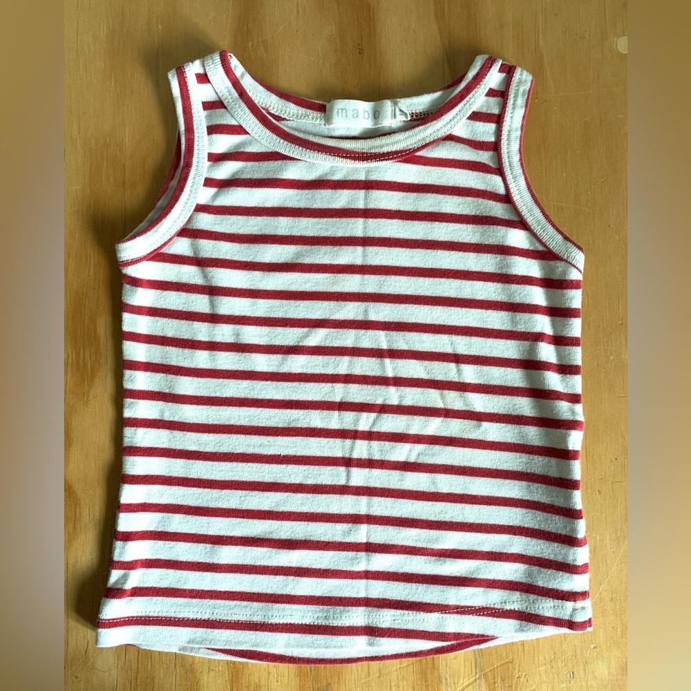 Mabo Organic Cotton Red and White Striped Baby Tank Top 18m